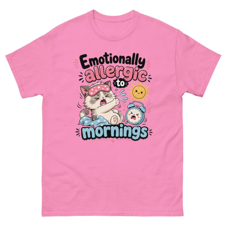 Emotionally Allergic To Mornings | Funny Cat T-Shirt