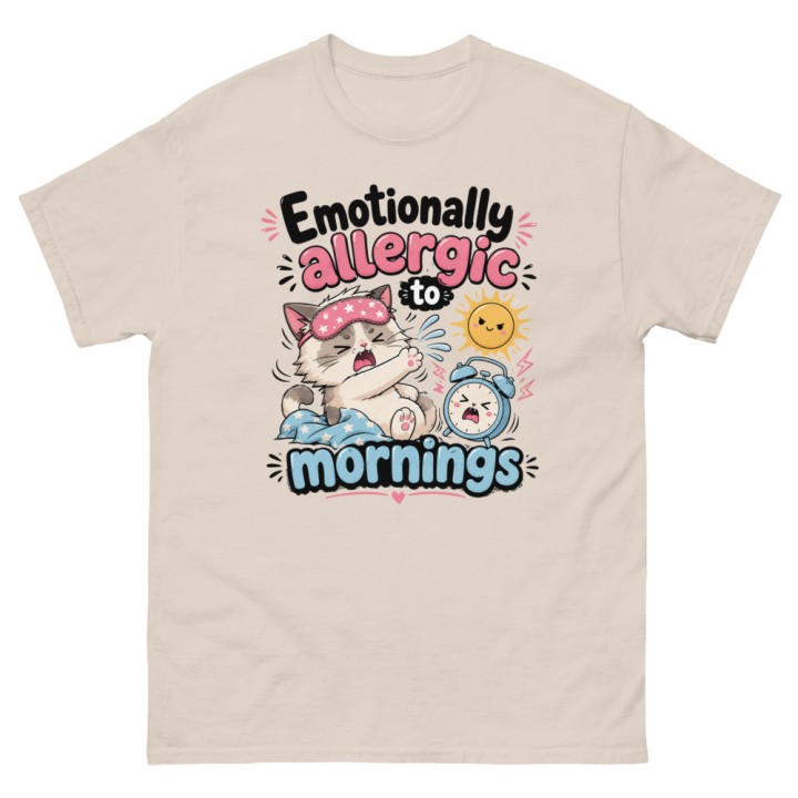 Emotionally Allergic To Mornings | Funny Cat T-Shirt